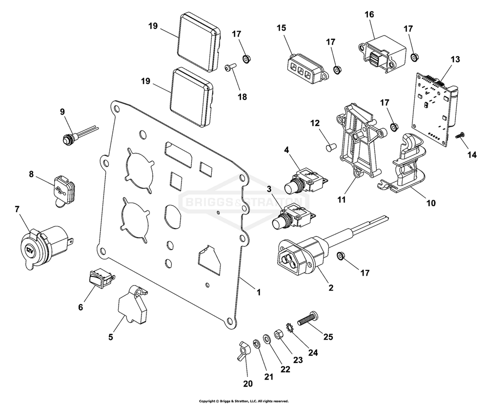 Control Panel Diagram and Parts List for 030801-00  Briggs and Stratton Generator